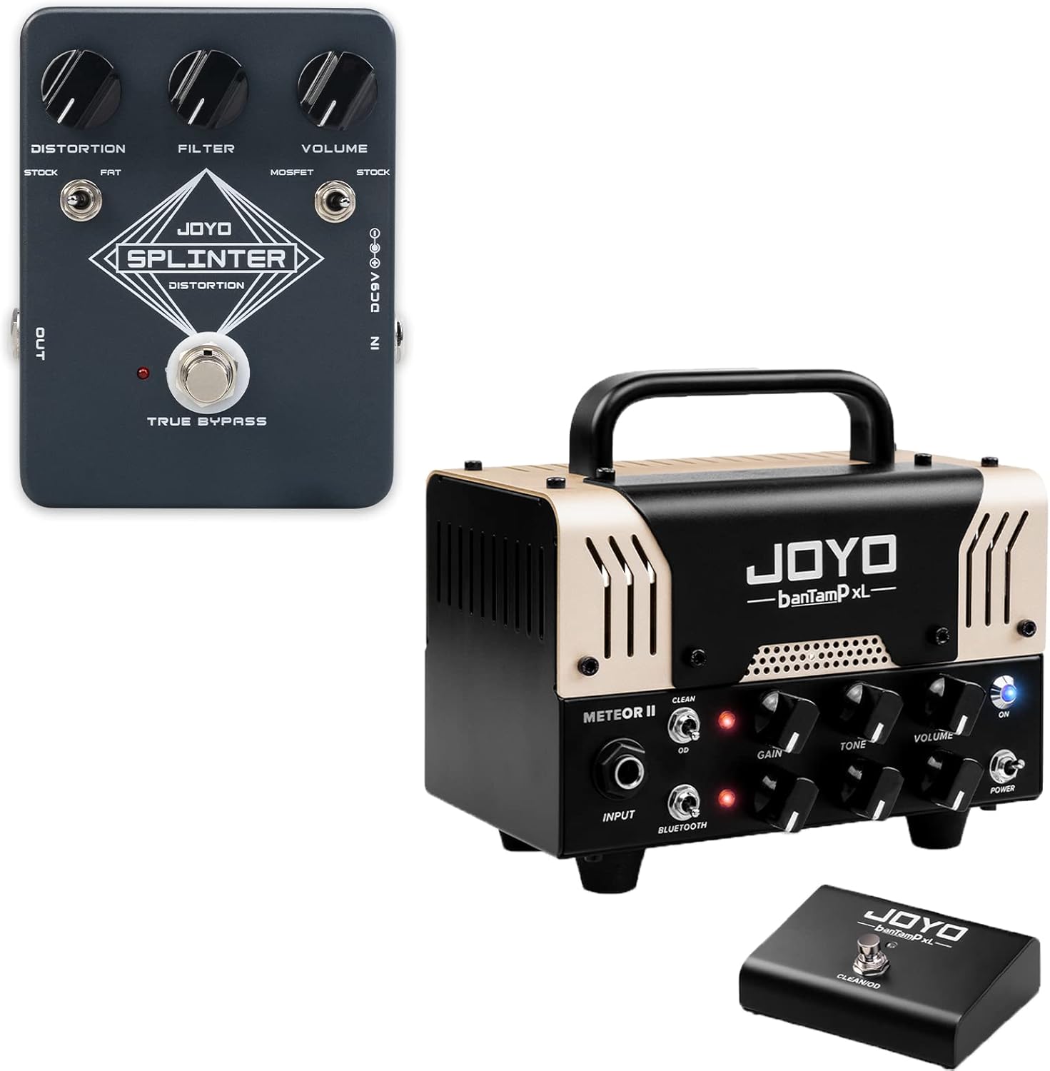 JOYO JF-21 Distortion Guitar Effect Pedal and METEOR II Amp Tube Head 20 Watt Preamp 2 Channel Hybrid