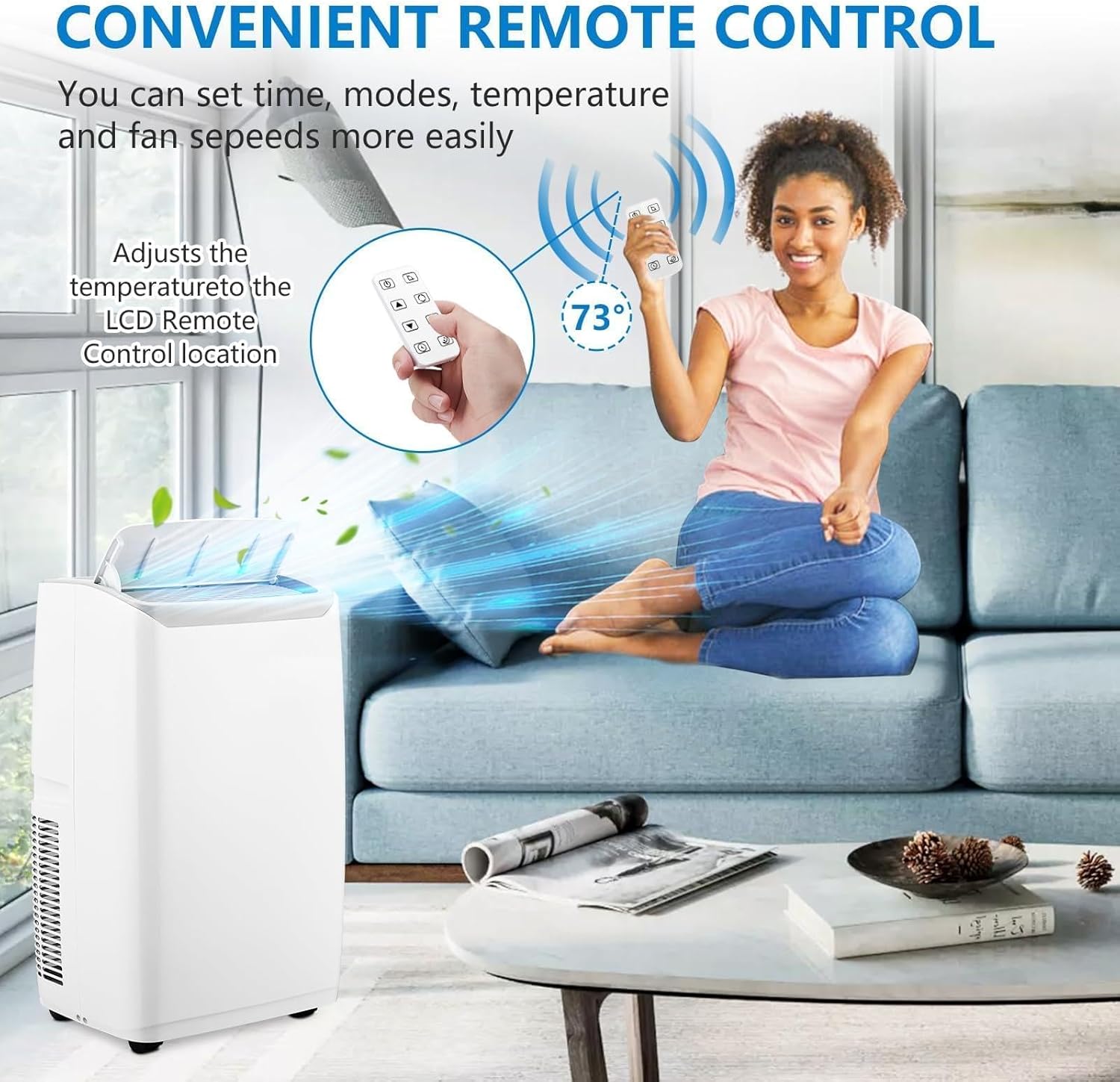 3-in-1 Portable Air Conditioner - 14000 BTUs, Cools Rooms up to 750 Sq.Ft., Dehumidifier & Fan Modes, Remote Control, Quiet Operation, Smart/Sleep Mode, 24H Timer