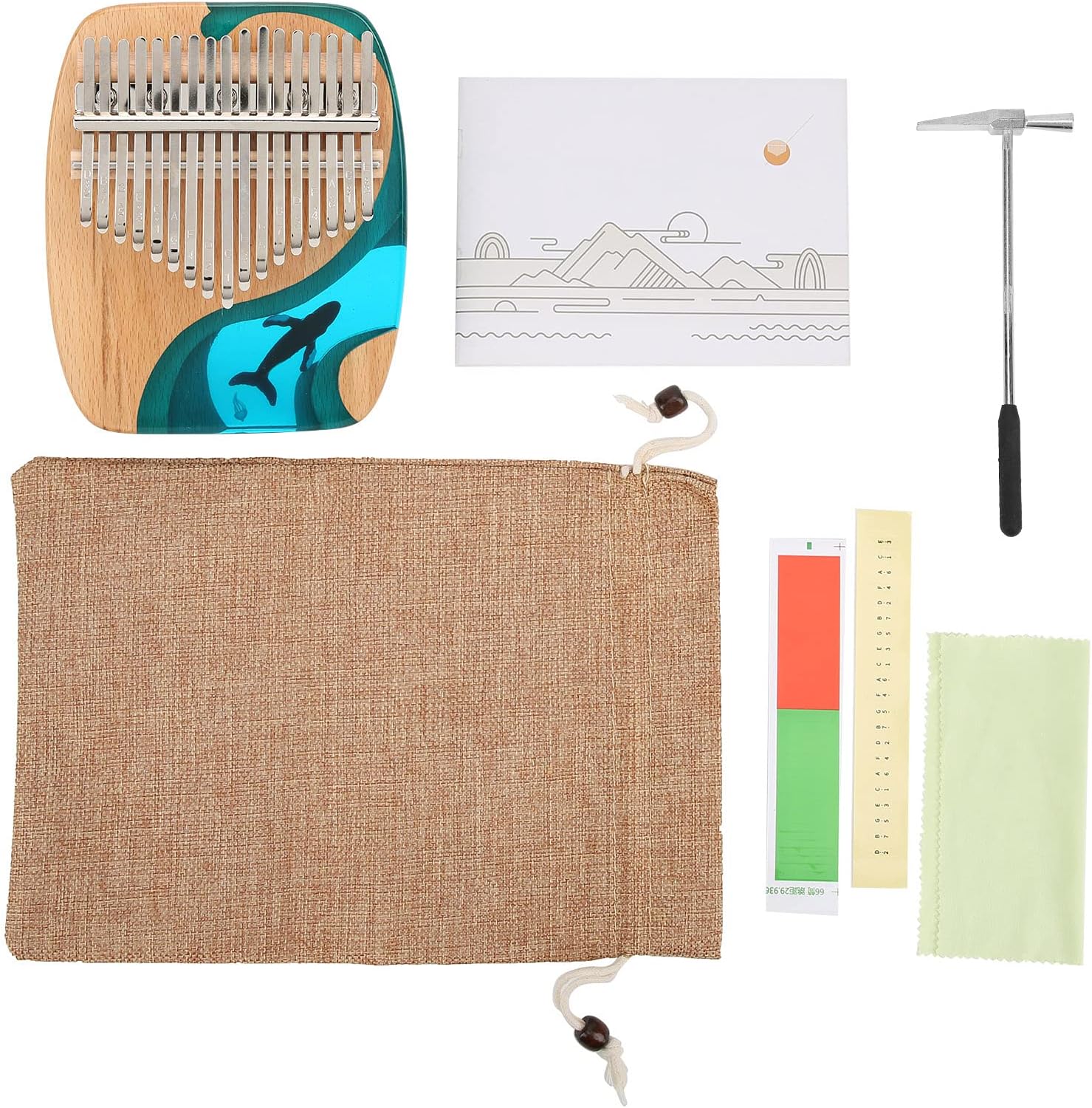 Kalimba Thumb Piano Whale 17 - Key, Mahogany Thumb Piano with Engraved Keys, Portable Music Instrument for Beginners, Includes Tuning Hammer, Storage Bag and Sound Stickers