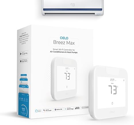 Breez Max | ENERGY STAR CERTIFIED Smart AC Controller | WiFi Thermostat for Mini-Split, Window, Portable ACs/Heat Pumps | AI-Based Tech | Free App, No Subscriptions | Alexa, Google, IFTTT etc. (White)