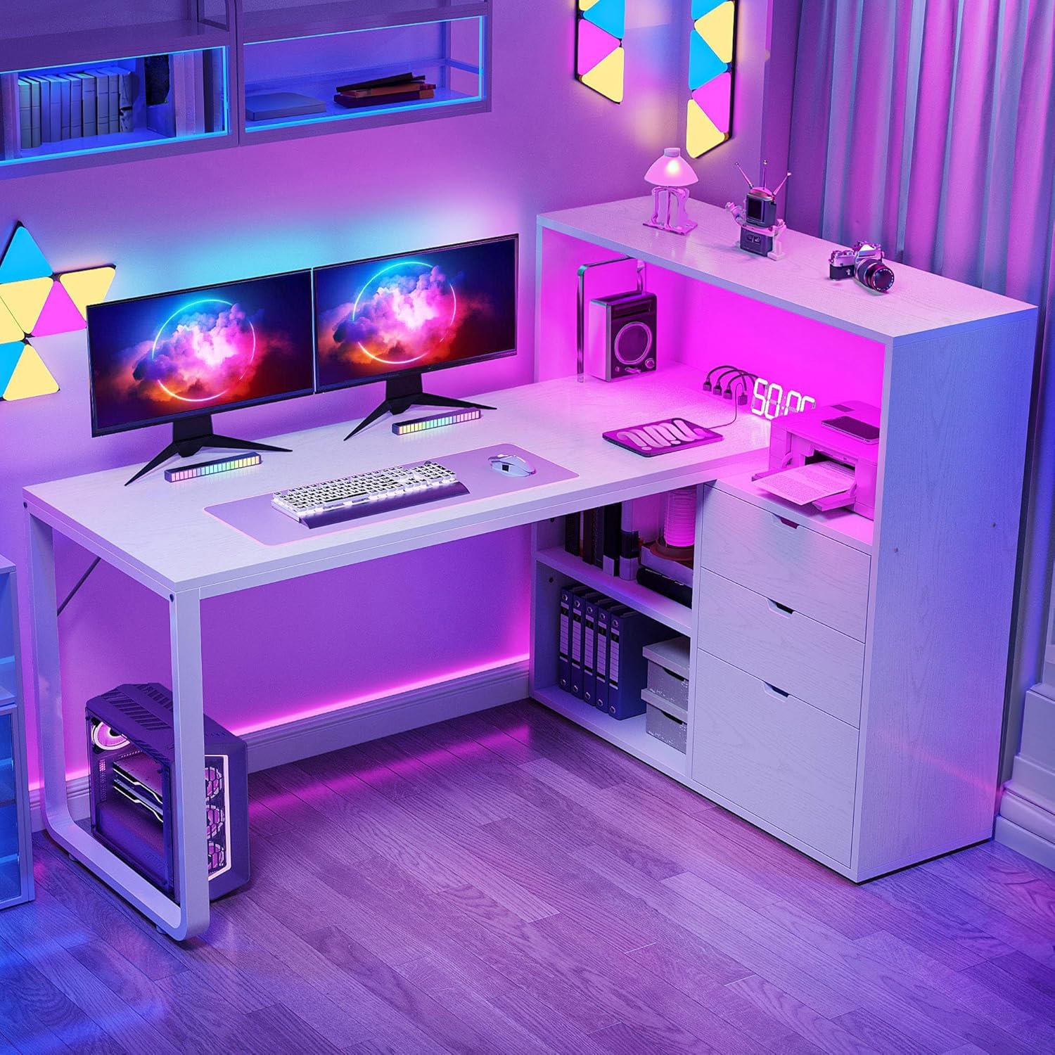 DWVO L Shaped Desk with Drawers, 55