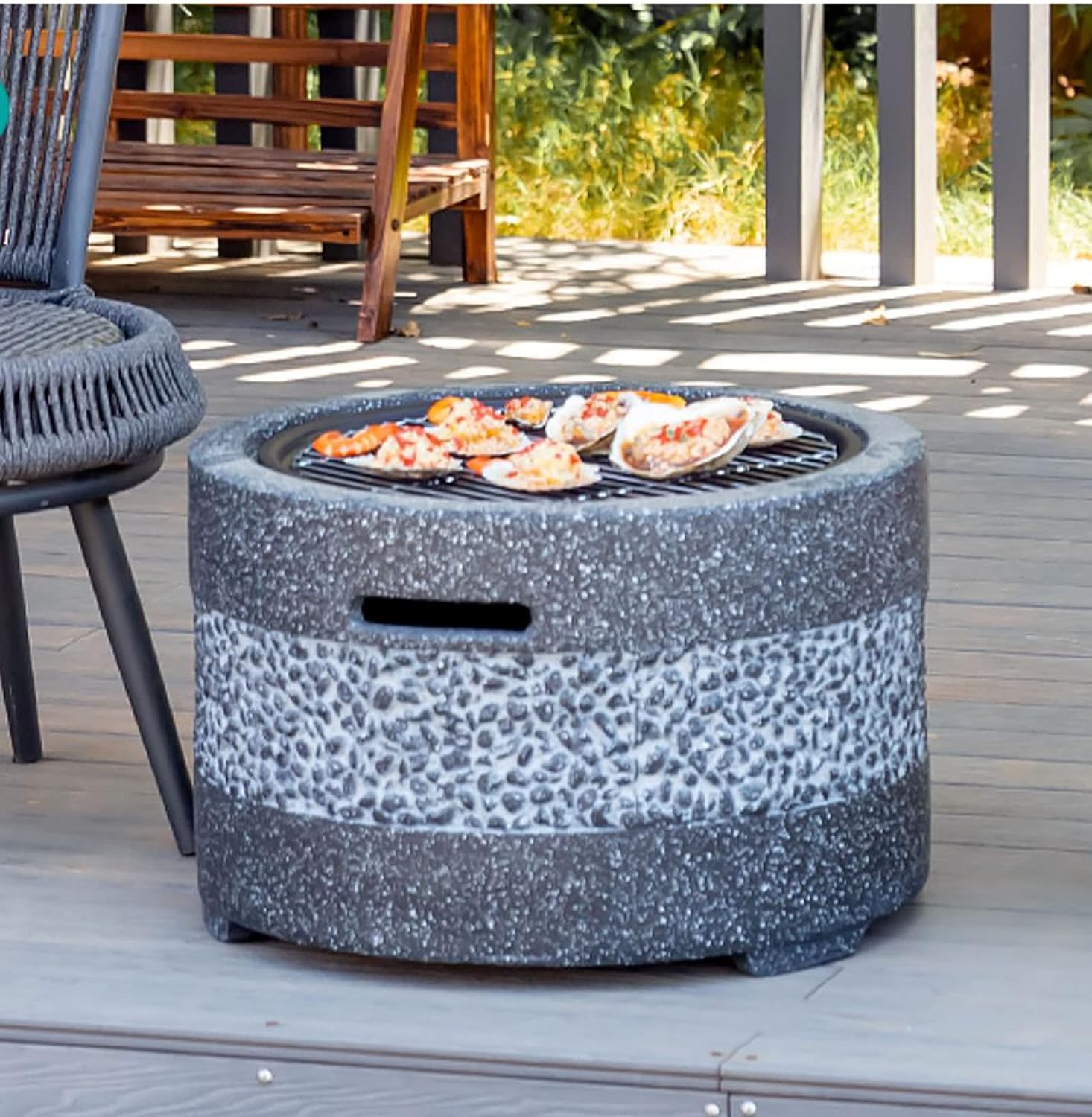 Barbecue Pit Poker,Outdoor Barbecue Table, Charcoal Heater, Antique Stone Effect Fire Pit Fire Pit Steel, Brazier (Black)