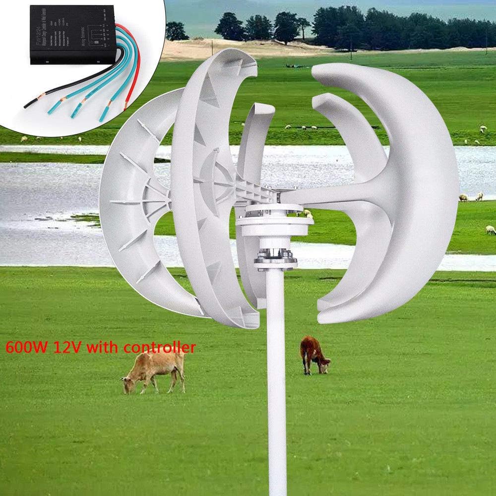 Modern Economy Turbine Wind Generator 5 Blades Vertical Wind Power Turbine Generator White Lantern Style with Charge Controller 600W 24V