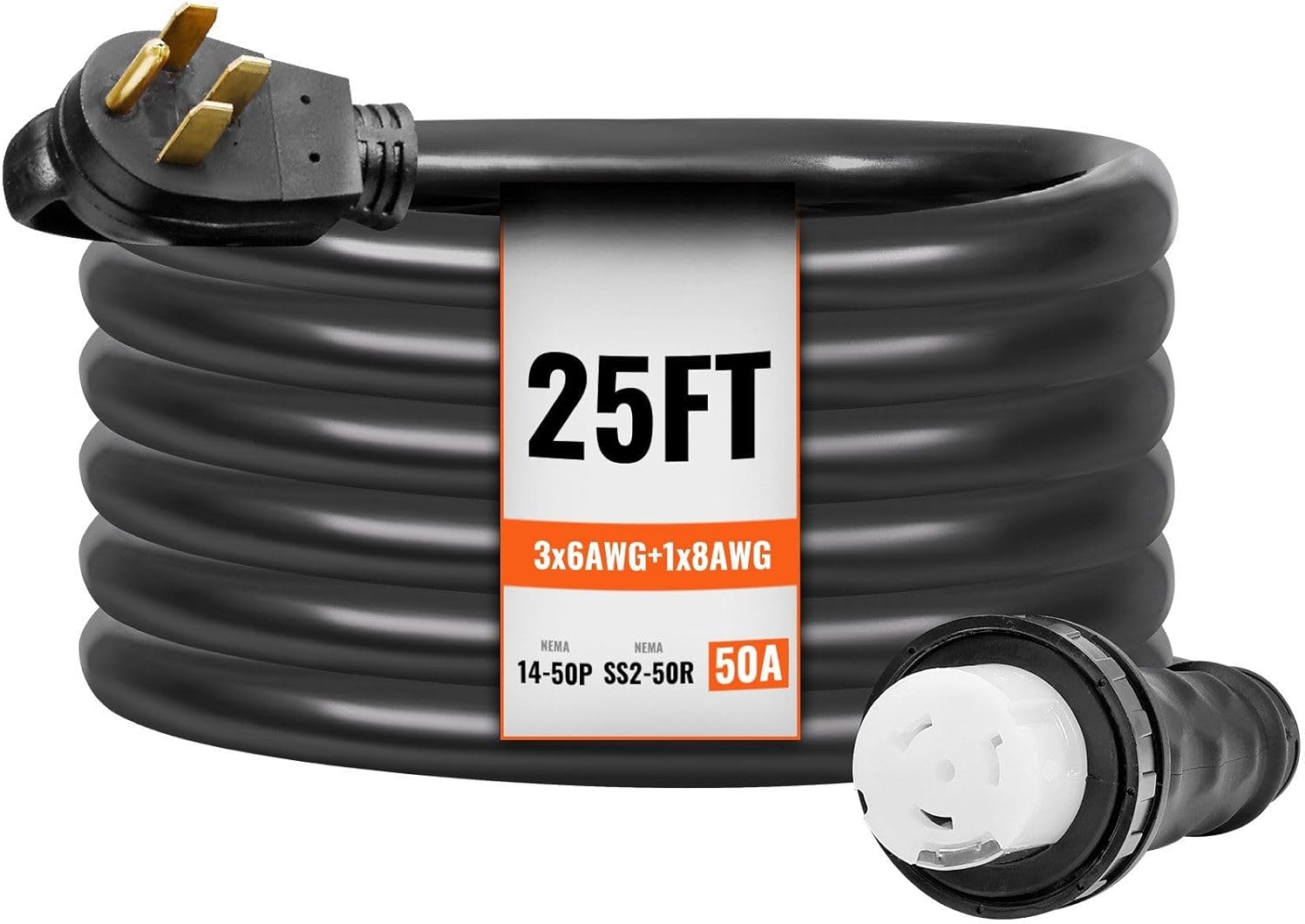 50Amp Generator Cord and Power Inlet Box Kit,25FT,NEMA 14-50P/SS2-50R STW 6/3+8/1 AWG Generator Power Cord with Twist Lock Connector,Pre-Drilled Inlet Box compatible with Generator to House,ETL Listed