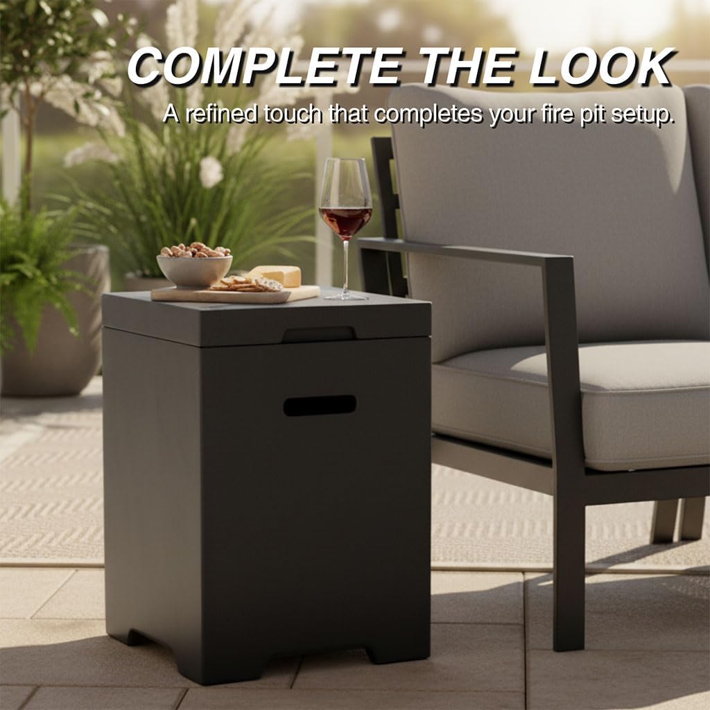 Propane Tank Cover Table, 20 LB Propane Tank Storage Hideaway Side Table with Removable Lid, Magnesium Oxide Outdoor Gas Tank Holder with Handles for Fire Pits & Griddles