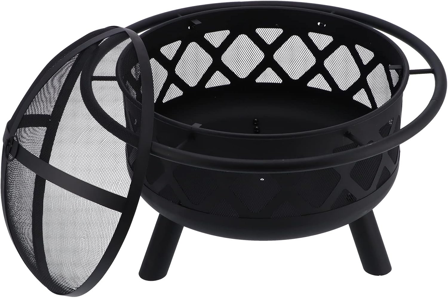 Round Wrought Iron Fire Pit Wood Burning Fire Pit Fireplace for Outdoor Patio Backyard Firepit