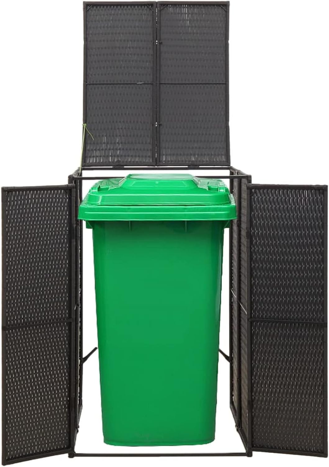 Single Wheelie Bin Shed, Durable Rattan Wheelie Bin Storage, Lockable Garden Trash Can Shed With Cover, Garbage Trash Storage Shed, Outdoor Wheelie Bin Hideaways, Black 70x80x117 cm