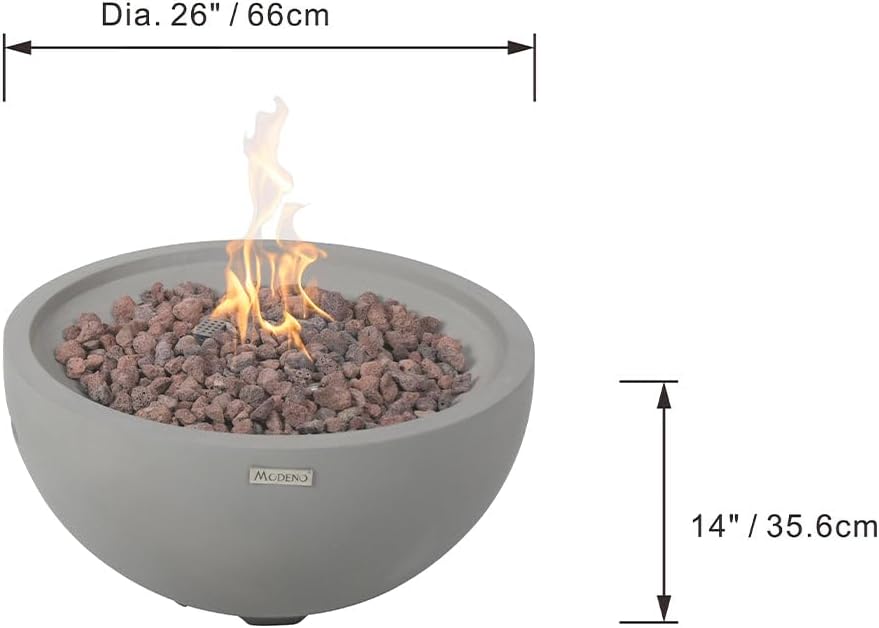 MODENO Nantucket Concrete Propane Fire Bowl, Outdoor Fire Pit Table/Fire Bowl/Patio Furniture, 40,000 BTU Auto-Ignition, Stainless Steel Burner, Lava Rock & Water Resistant Soft Cover Included