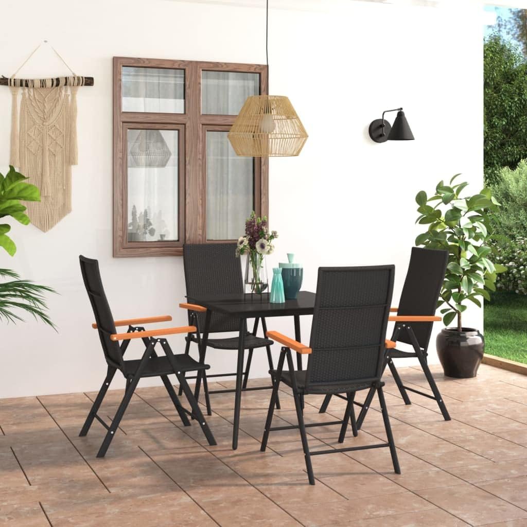 5 Piece Patio Dining Set Black and Brown Garden Furniture