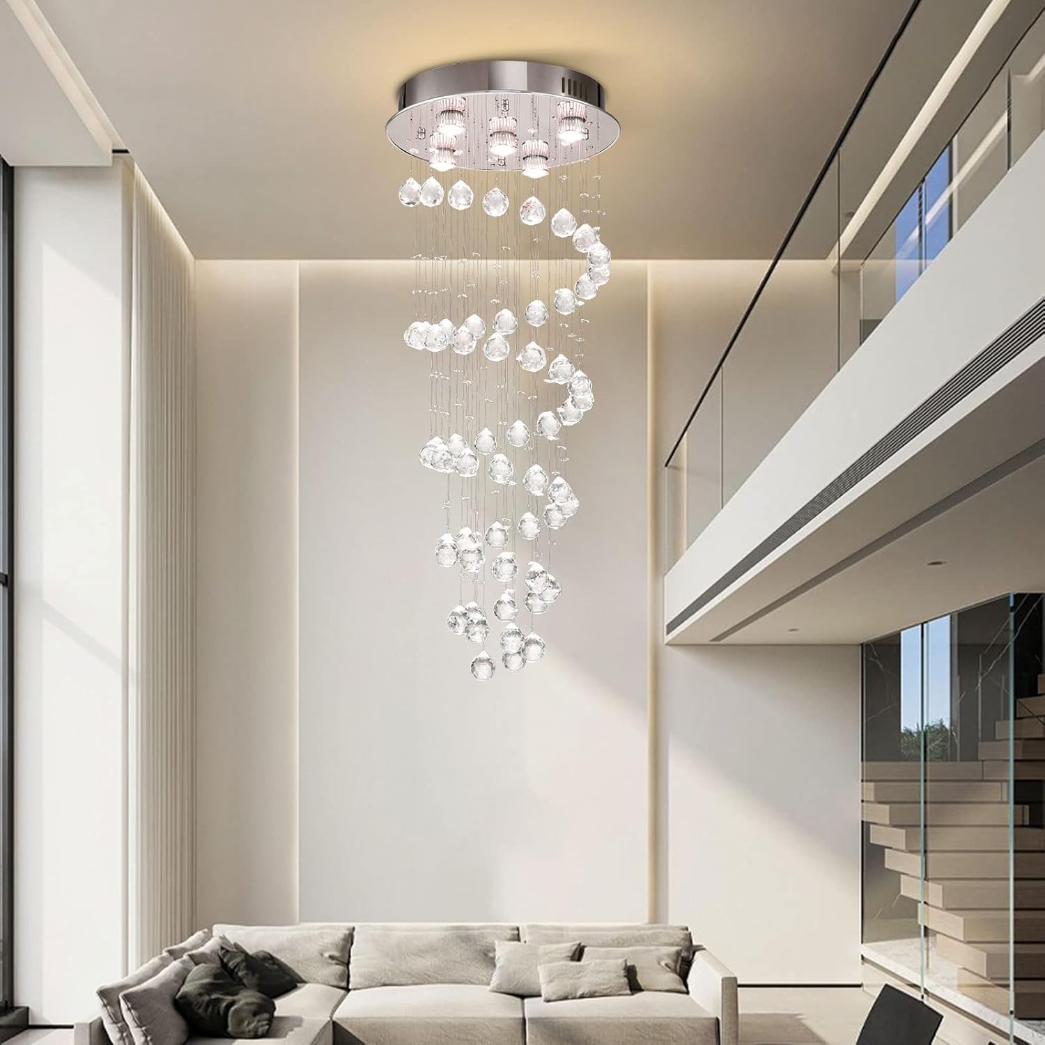 Modern K9 Crystal Spiral Raindrop Chandelier - Flush Mount LED Ceiling Light Fixture Pendant Lamp for Dining Room Bathroom Bedroom Livingroom