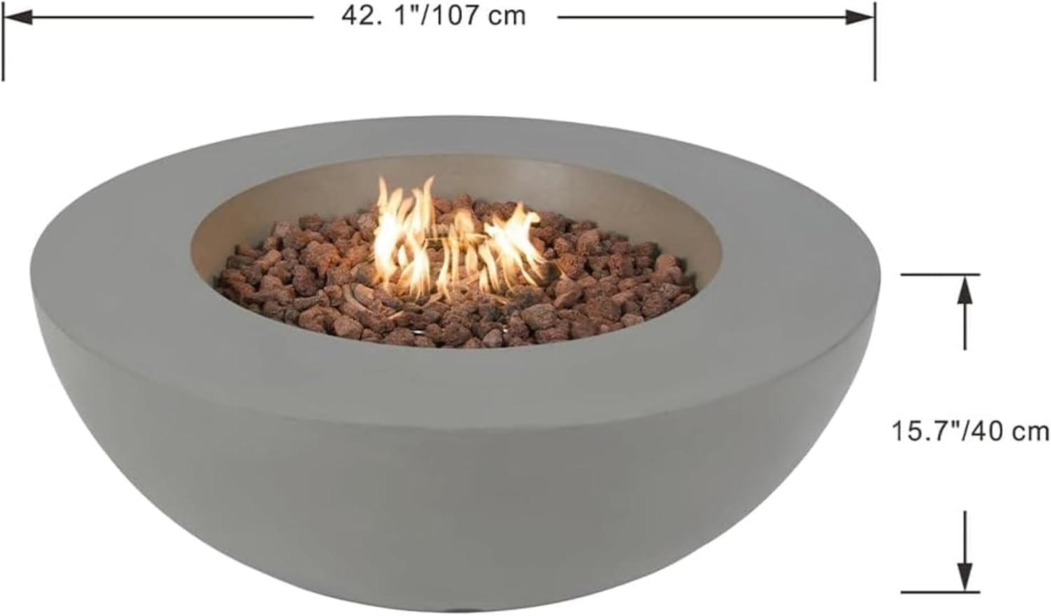 Lunar Bowl Fire Pit Light Grey Propane Gas Fire Bowl Modern Outdoor Concrete Fire Table with Lava Rocks & Weather-Resistant Finish Patio Heating & Décor