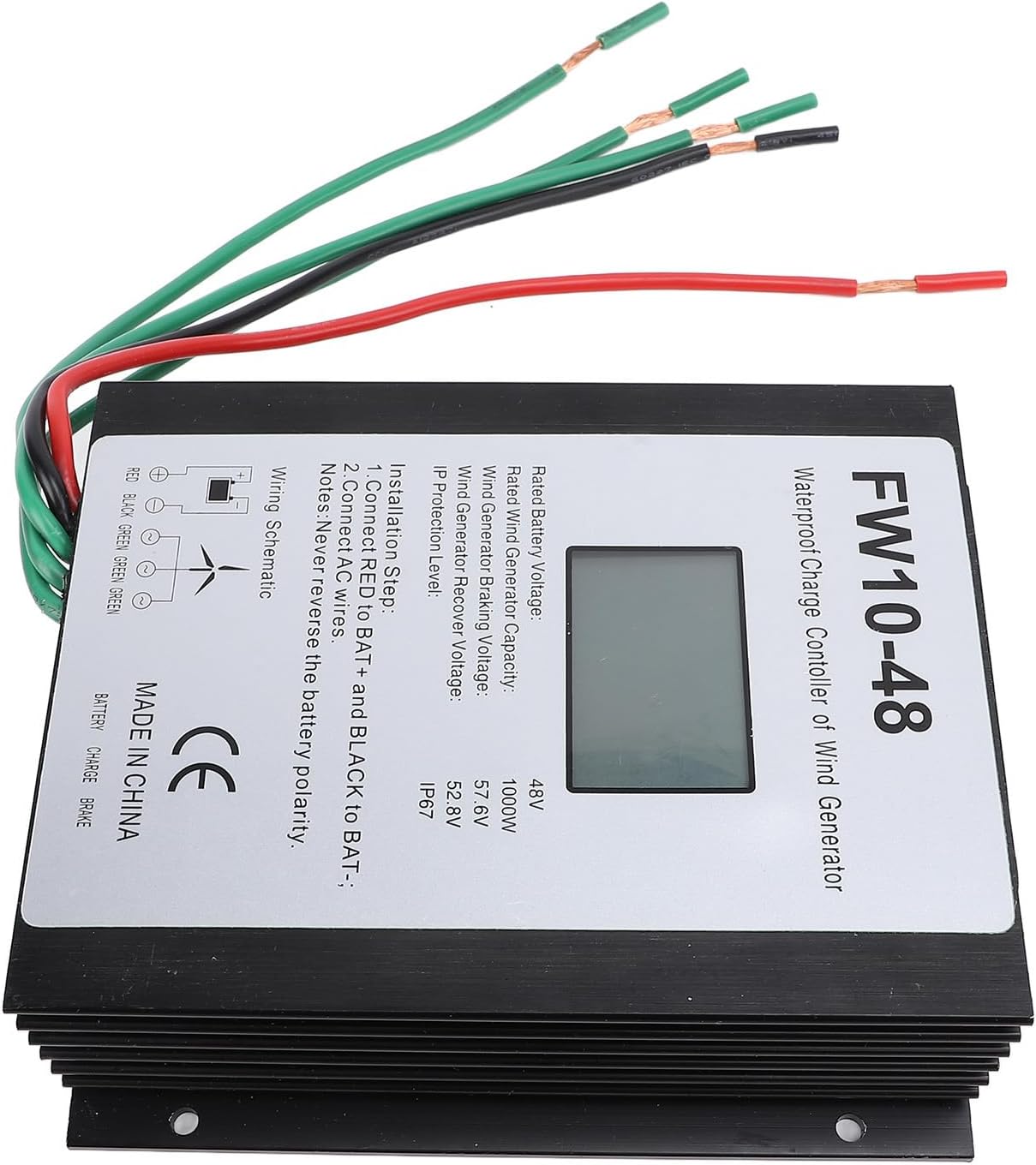 MPPT Wind Turbine Charge Controller, 48V, IP67 Water ; Solar Controller - Automatic Braking, LED Display, Ideal for Off - Grid Systems