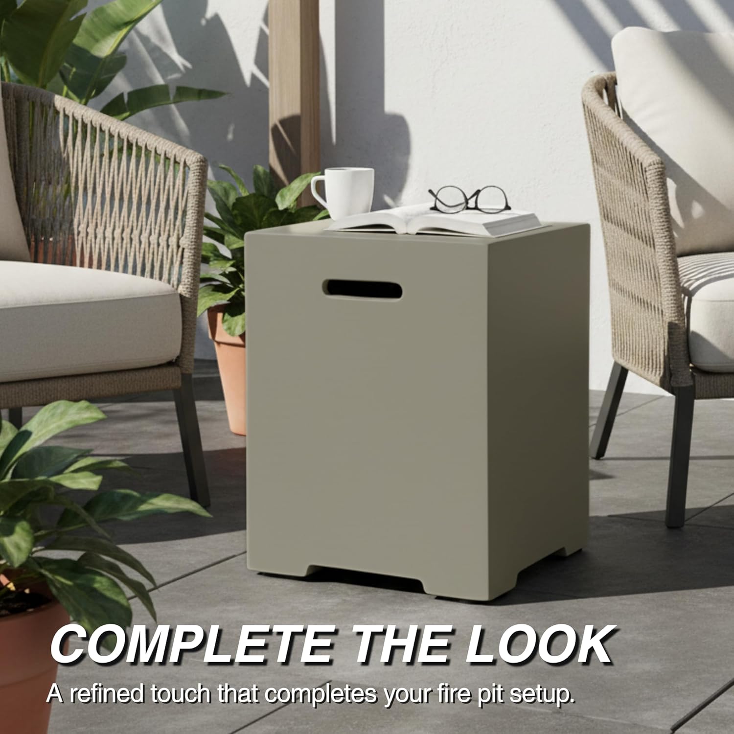 Propane Tank Cover 16-Inch, 20 LB Outdoor Tank Storage Hideaway Side Table for Gas Fire Pits, Light Concrete Tank Holder, Cement grey