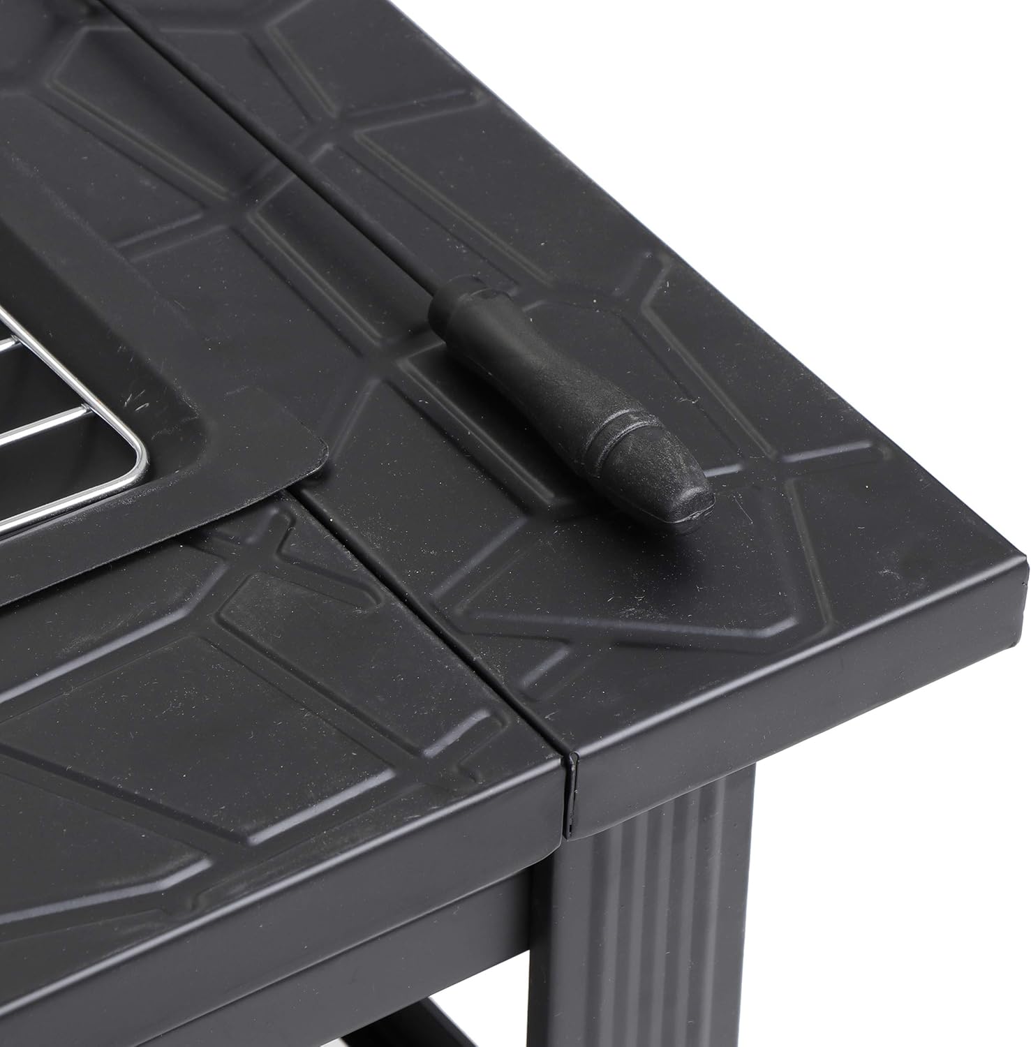 ZenStyle 32” Heavy Duty Square Fire Pit Outdoor Metal Firepit Wood Burning Fireplace w/Waterproof Dust Cover Patio Backyard Garden Stove Faux-Stone Finish