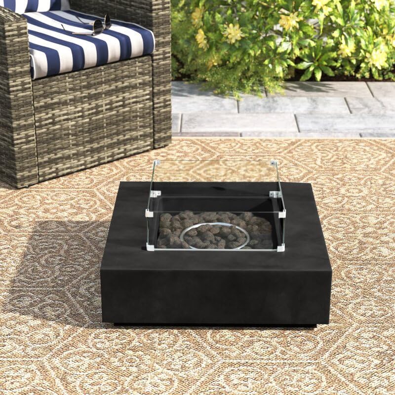 Living Source International Concrete,Glass Propane,Natural Gas Fire Pit Table