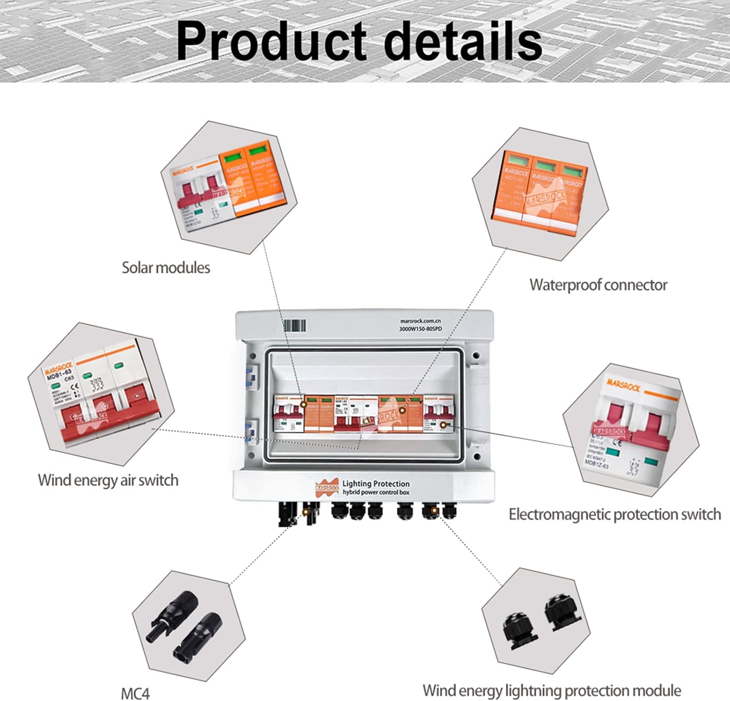 Lighting Protection Wind Solar Hybrid Power Control Box PV Dc Combiner AC Distribution Box for 12v 24v 48v Wind Solar Power System with DC AC SPD Surge Protection Arrester (Excluding Wires)