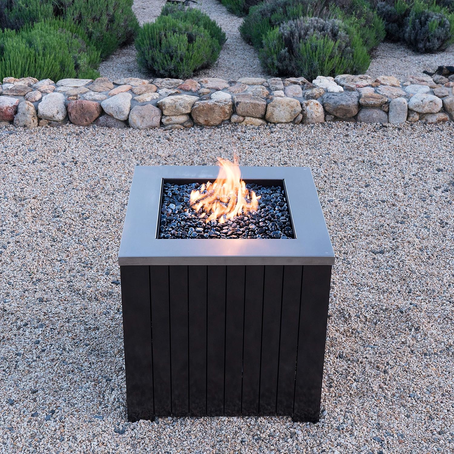 Outdoor Square Stainless Steel Propane Fire Pit by Brown Silver Aluminum