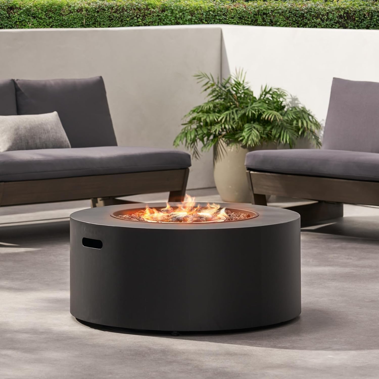 Penau 32 Inch Round Iron Propane Fire Pit, 40,000 BTU, Smokeless Design, Quick Ignition, No Assembly, Dark Grey