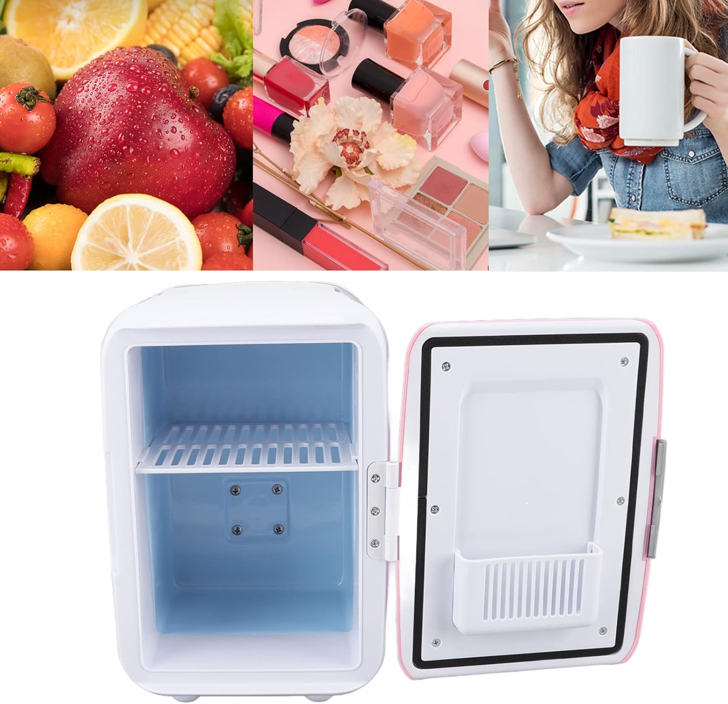 Pilipane Car, Portable Mini Fridge 4 Liter, Office Desk & College Dorm Room, Small Refrigerator Cooler for Food, Drinks, Beauty & Makeup, Skincare Mini Fridge for Bedroom(Pink)