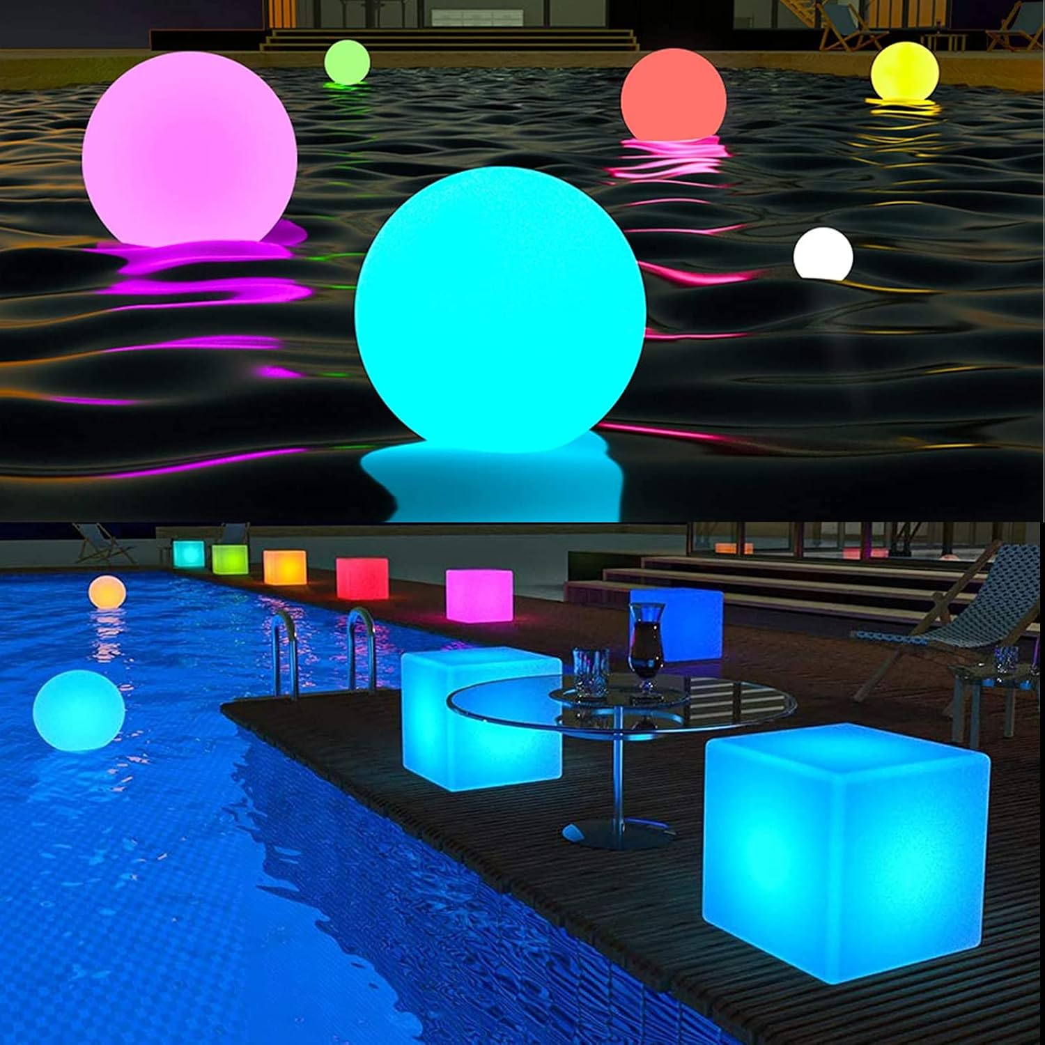 LOFTEK 1 Pack 6-inch LED Nursery Night Light +1 Pack LED Light Cube: 16-inch 16 RGB Colors Cube Chair