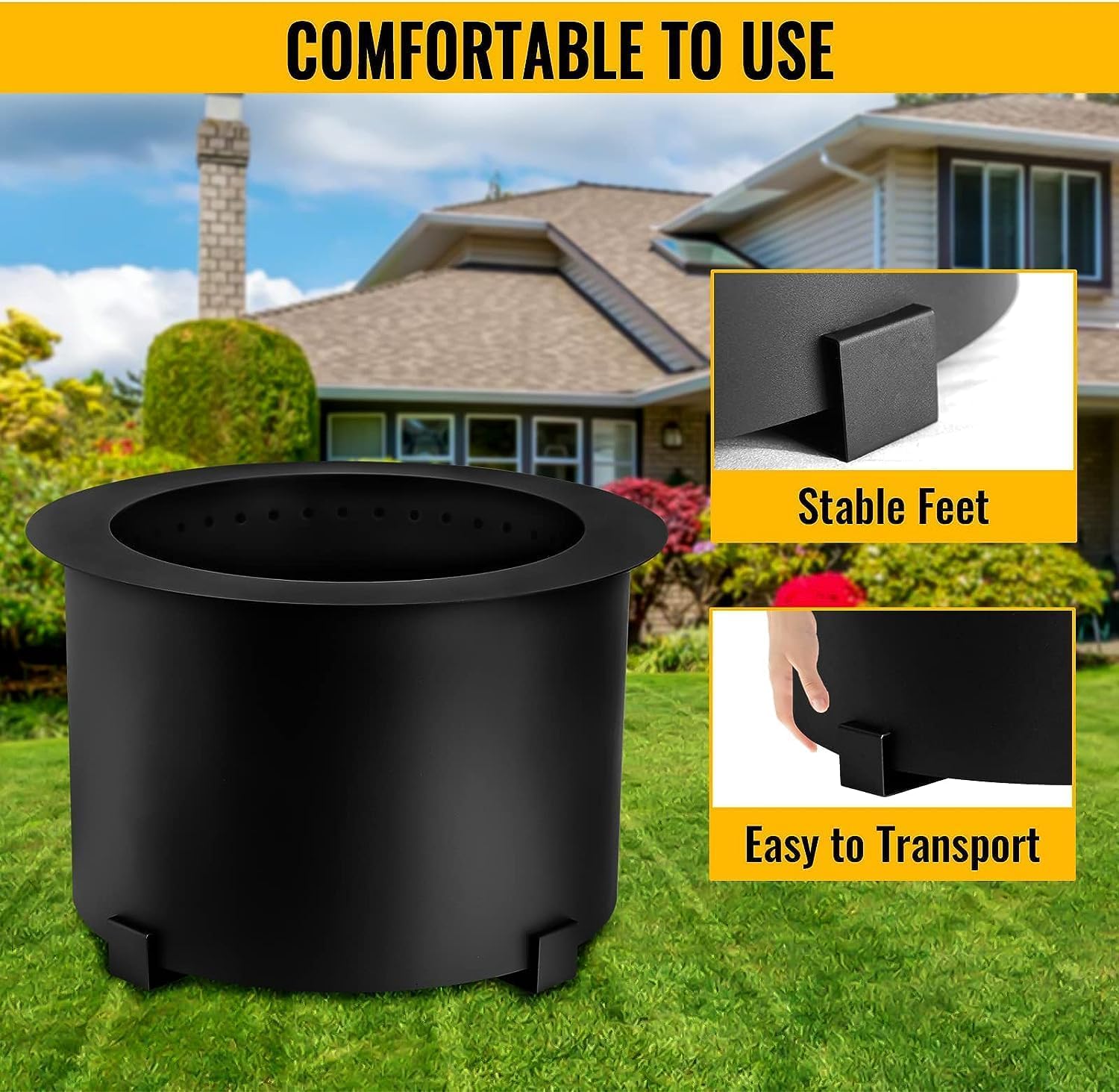 Smokeless Fire Pit, Carbon Steel Stove Bonfire, Large Wood Burning Fire Pit, Outdoor Stove Bonfire Fire Pit, Portable Smokeless Fire Bowl for Picnic Camping Backyard Black,21.5