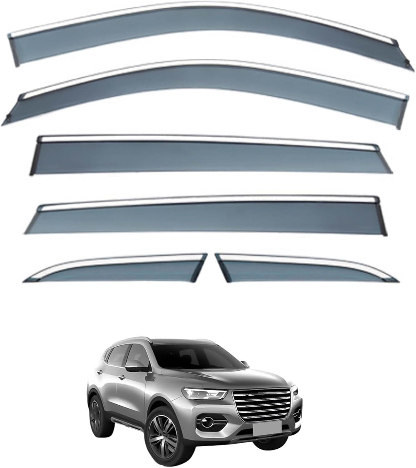 Window Deflectors for Haval H6 MK2 2017+, Sun Rain Guard Window Visors Vent Shades with Bright Stripes Car Accessories,6PCS