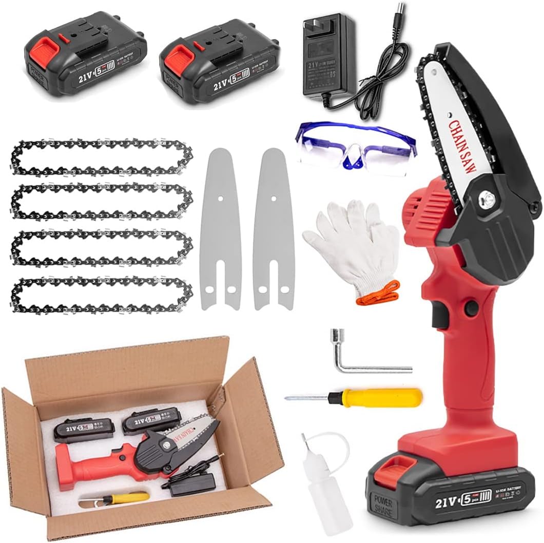 4 Inch Cordless Chainsaw with Charger, Portable Electric Chainsaw, Mini Chain Saw,Cordless Battery Power,Mini Chainsaw with Battery and Led Lights,Suitable for Gardening, Wood, Outdoor Camping
