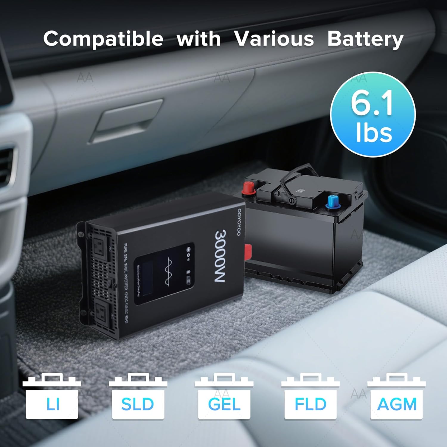 3000W Pure Sine Wave Inverter 12V DC to 120V AC Converter for Home,Equipped with an LCD Screen，RV, Truck, Camping, Trailer, Support Li, AGM, SLD, Gel, FLD Batteries