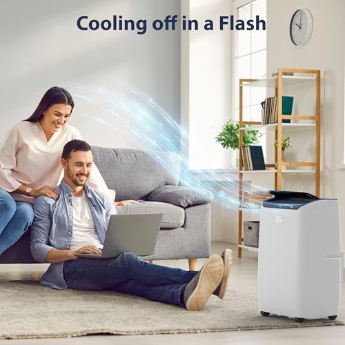 14,000 BTU Portable Air Conditioner - Efficient AC Cooling for Rooms Up to 750 Sq.Ft, Comes With Window Vent Kit & Remote, Space-Saving Design, Black