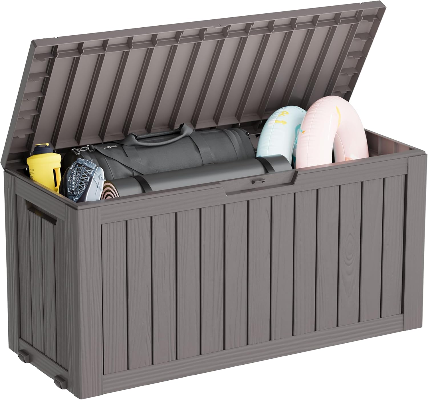 Outdoor Storage Box, Resin Deck Boxes Indoor and outdoor, Waterproof Storage Box Lockable Lid (Grey, 80 Gallon)
