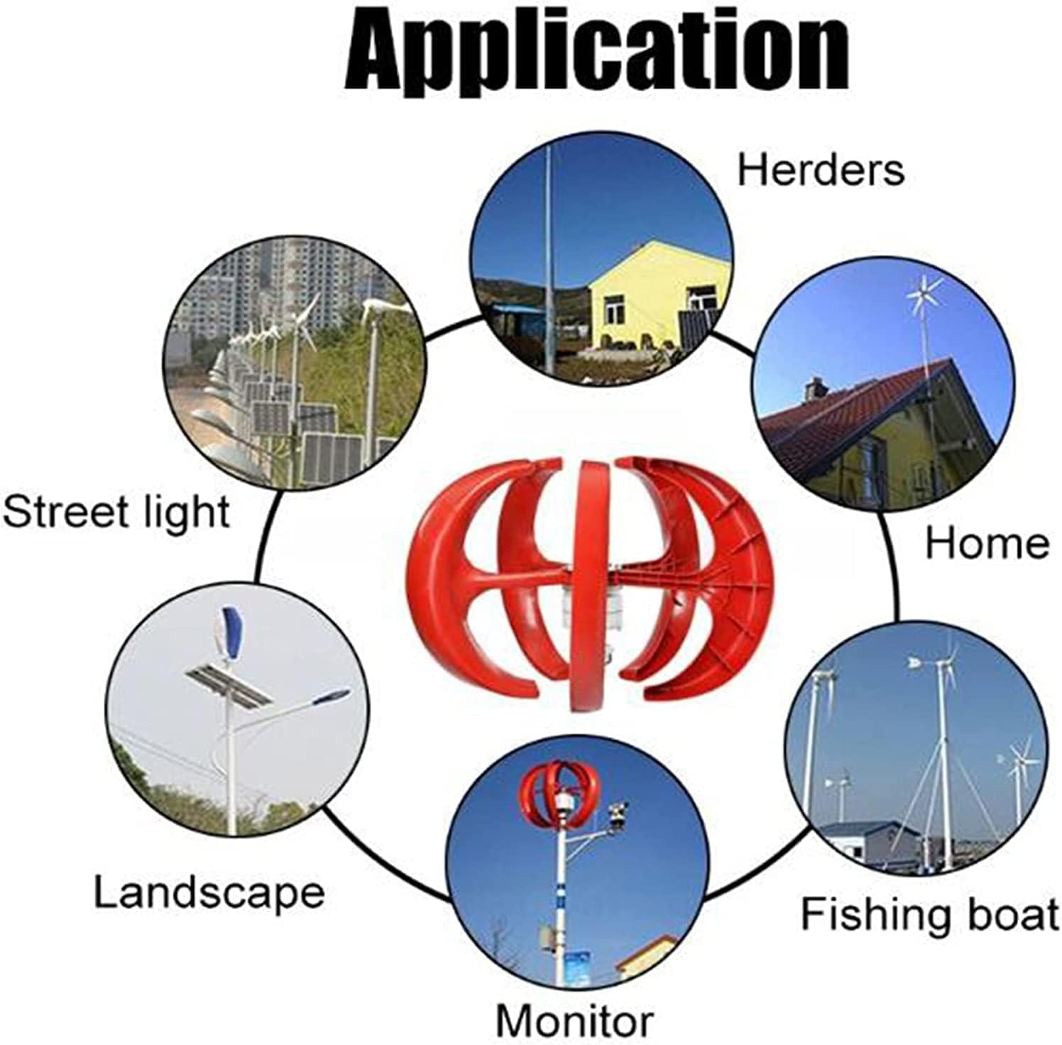 Energy Vertical Wind Turbine,5000W 12V 24V 48V Low Wind Speed Start Vertical Axies Wind Generator with Controller (Red)