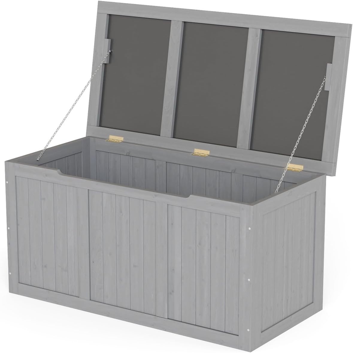 Donext 67 Gallon Wooden Deck Box, Solid Wood Outdoor Storage Chest,Modern Deck Box with Seat Lid for Patio, Garden Organization(Gray)