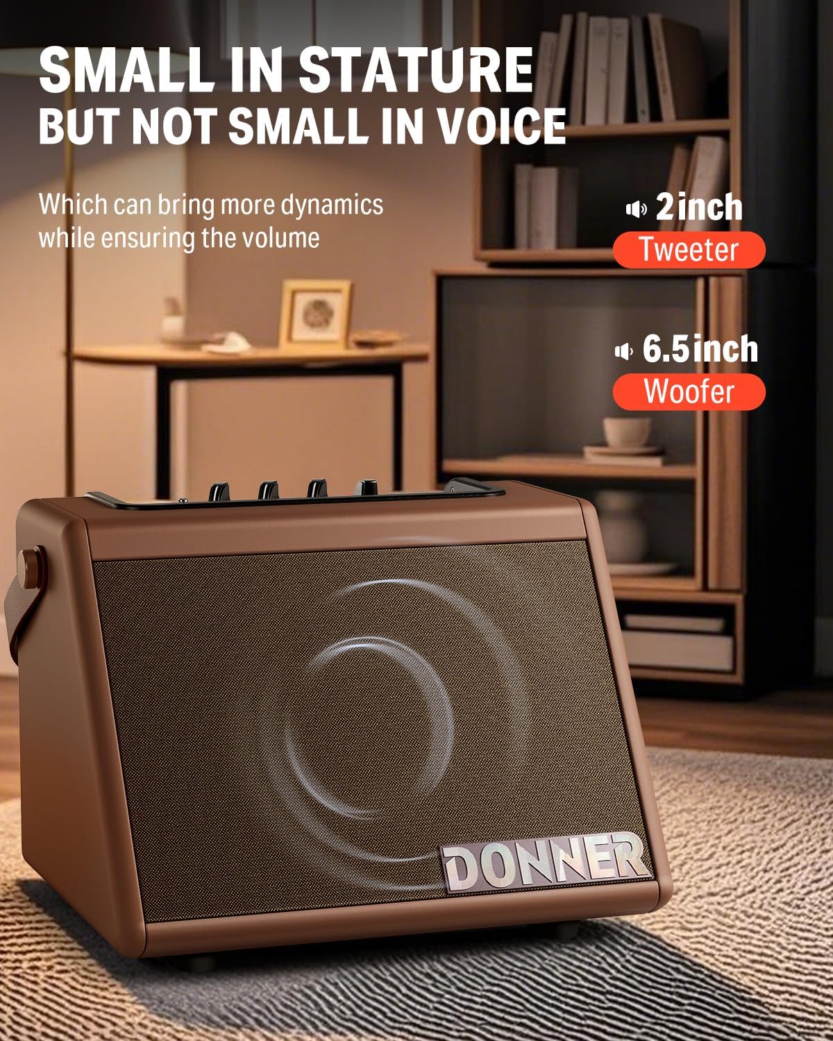 Donner Drum Amplifier 20W, Wireless Electric Drum Speaker Keyboard Amp, Mini DDA-20 Portable for Home Practice (Brown)