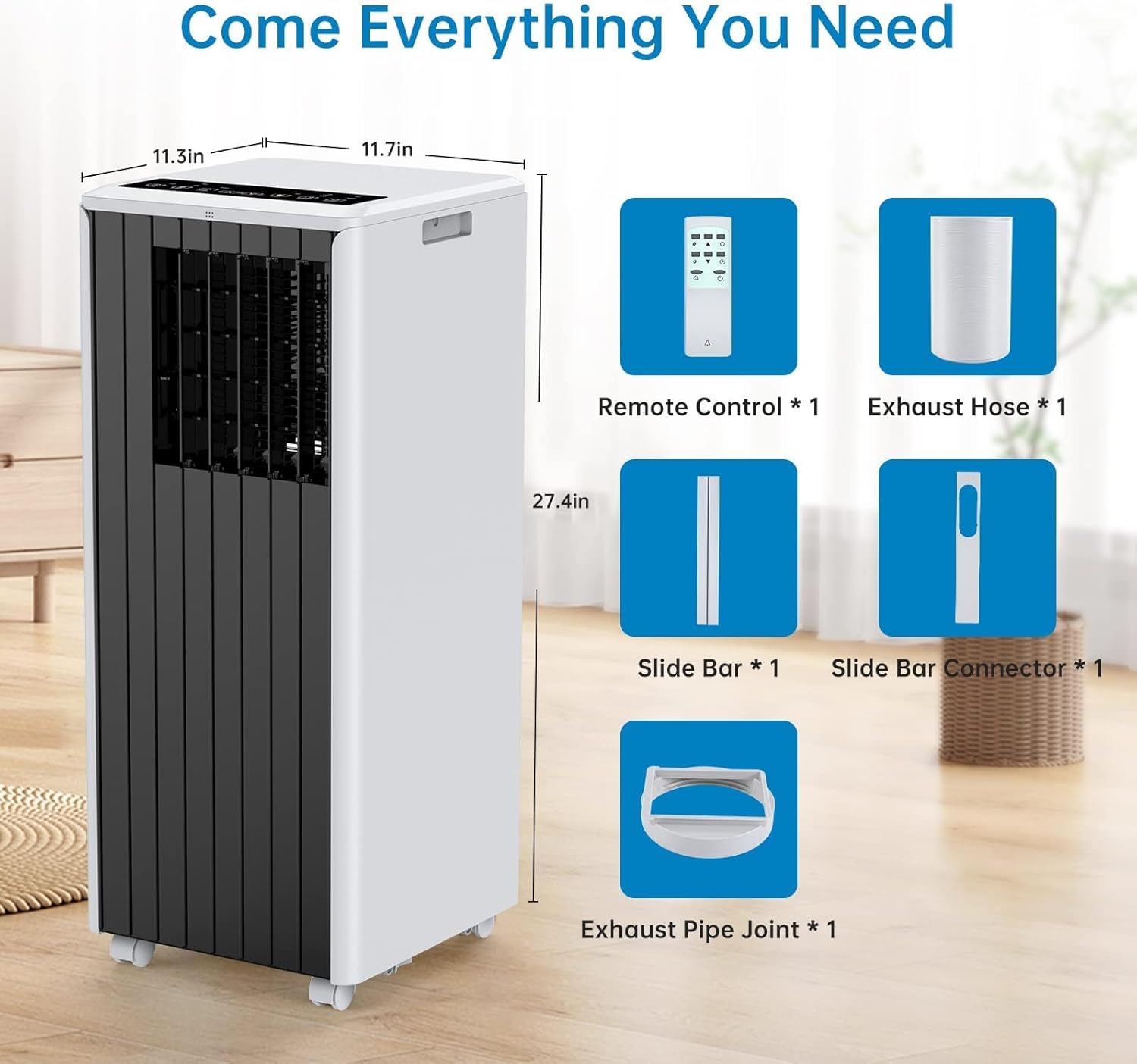 3-In-1 Portable Air Conditioner - 8,000 BTUs, Fan Function, LED Display, Remote Control, Timer, and Sleep Mode for Rooms Up to 350 Sq.Ft