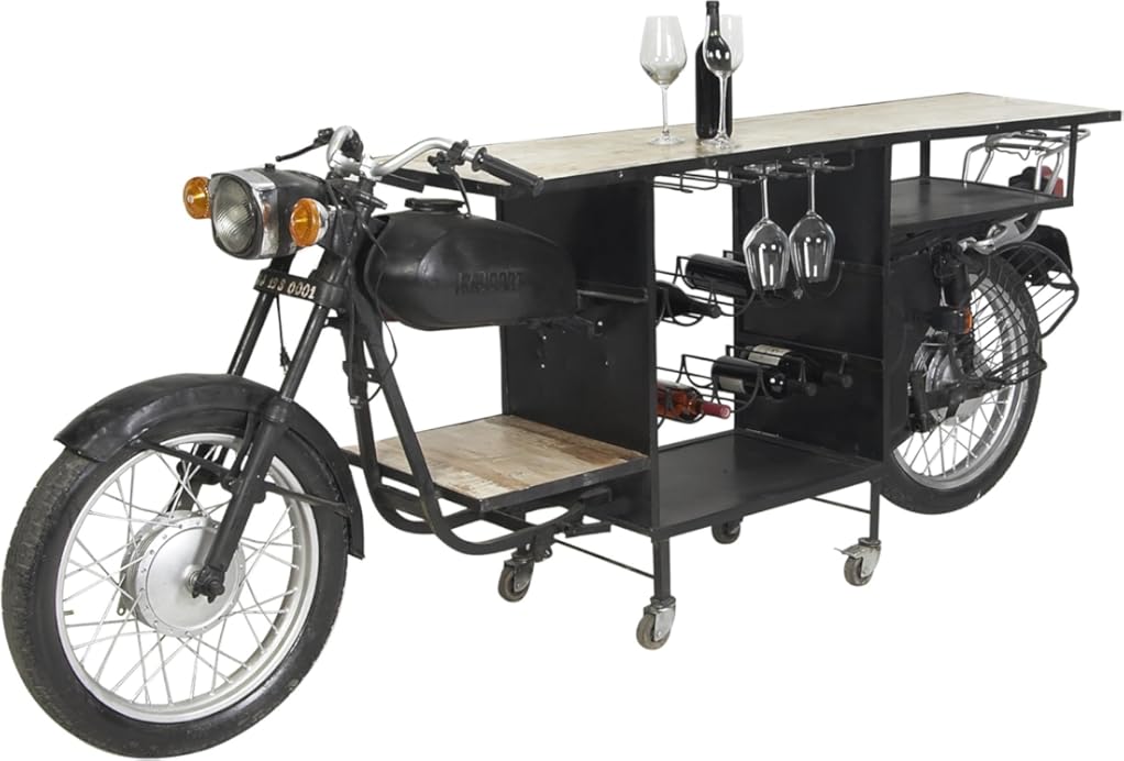Deco 79 Metal Handmade One-of-a-Kind Reclaimed Motorcycle Bar with Light Up Headlights and Taillights, 105