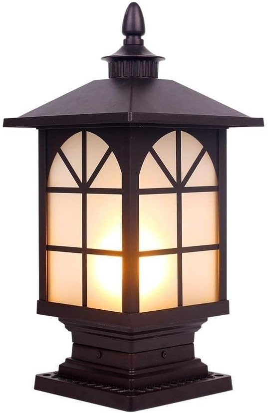 Traditional IP44 Outdoor Pillar Light Square Column Lamps Fence European Courtyard Landscape Lighting Fixture Waterproof Dark Brown Aluminum Street Community Patio Garden Lantern