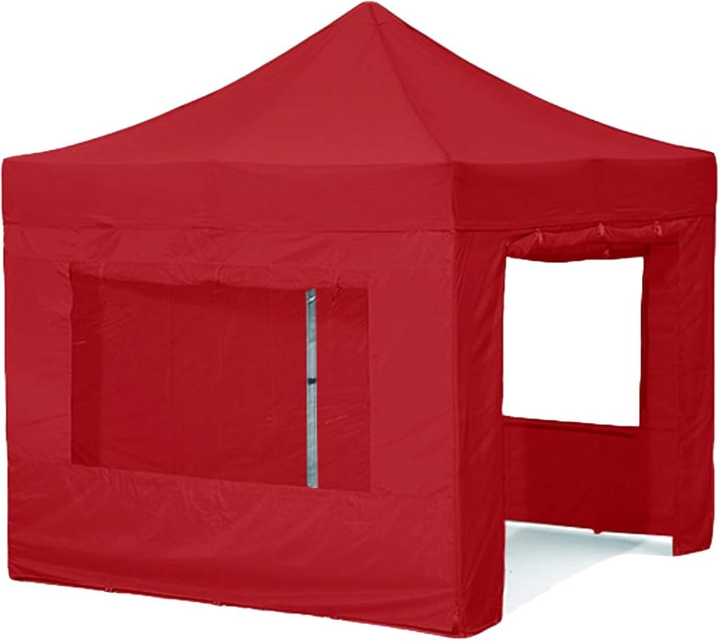 Aluminum Frame with Full Zippered Walls for 10 x 10 Easy Pop Up Canopy Tent,Enclosure Sidewall Kit with Roller Up Mesh Window and Door,4 Walls (Red)
