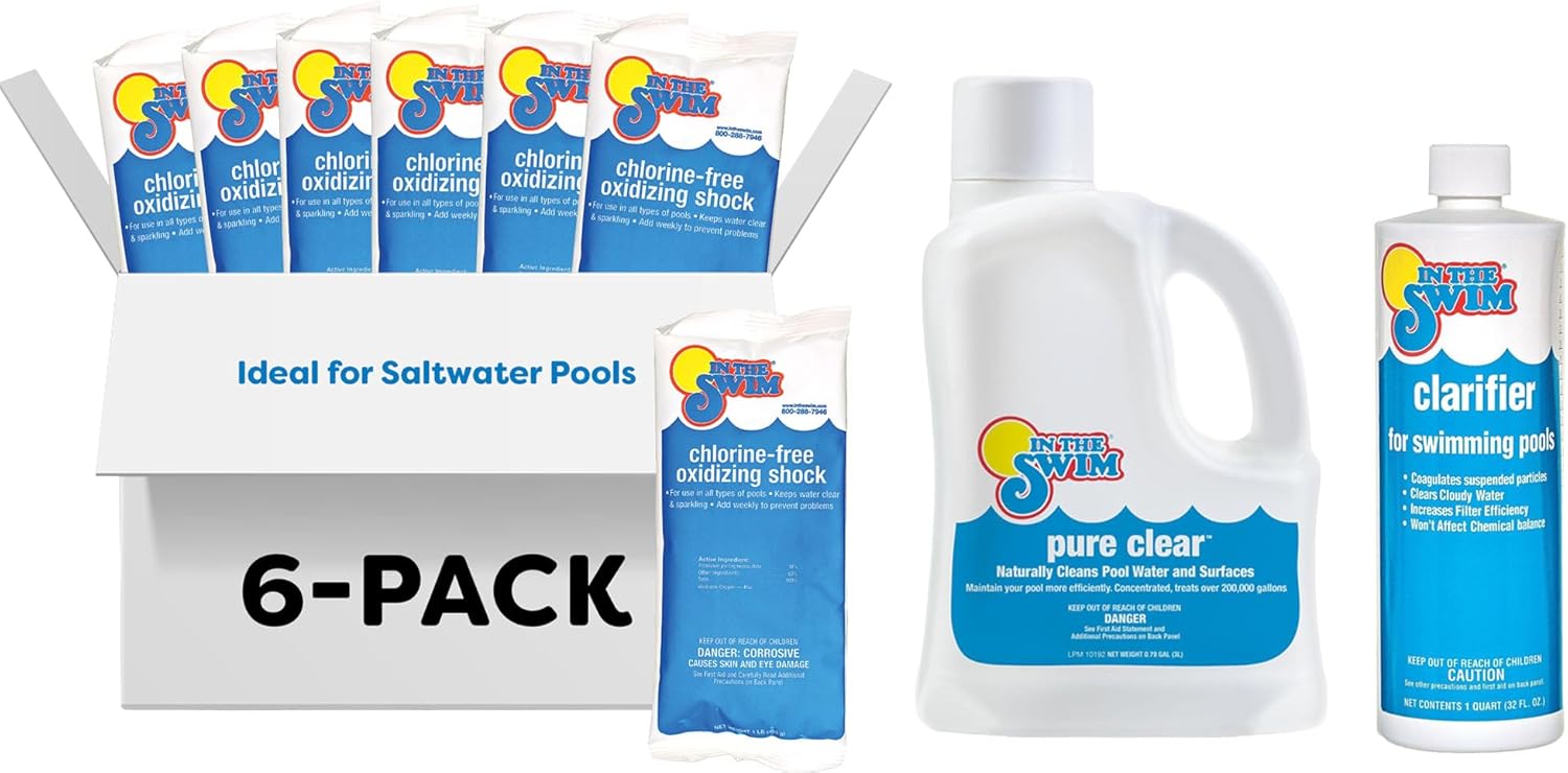 In The Swim High-Usage Pool Maintenance Kit – Chlorine-Free Shock, Pure Clear Enzyme, Water Clarifier - Crystal Clear Pools - Starter