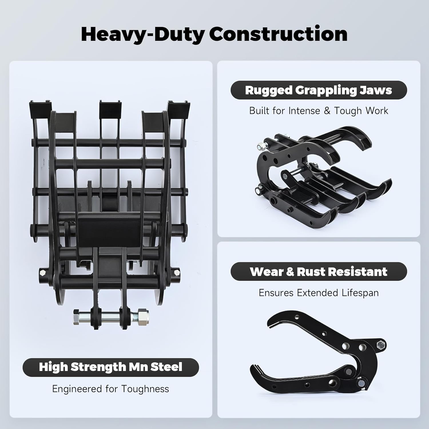 AHM Mini Excavator Grabber Attachment, Wood Grapple for Small Diggers Machinery up to 2 Tons, Mechanical Metal Gripper Excavator Accessories for Rock Handling Log Moving