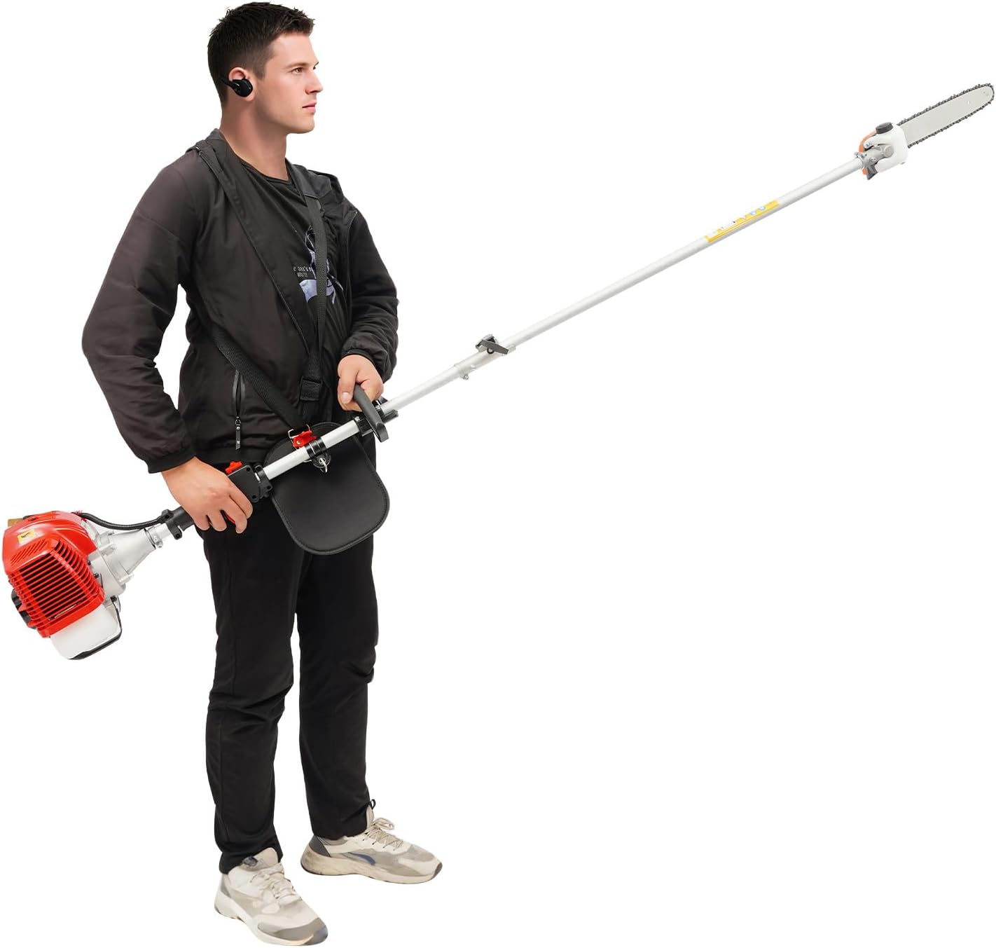 Pole Saw 8ft-11.5ft Telescopic Tree Trimmer with 12-Inch Bar, Poweul 43CC 2-Stroke Engine Long Reach Chainsaw for High Branch Pruning, Garden Yard Maintenance