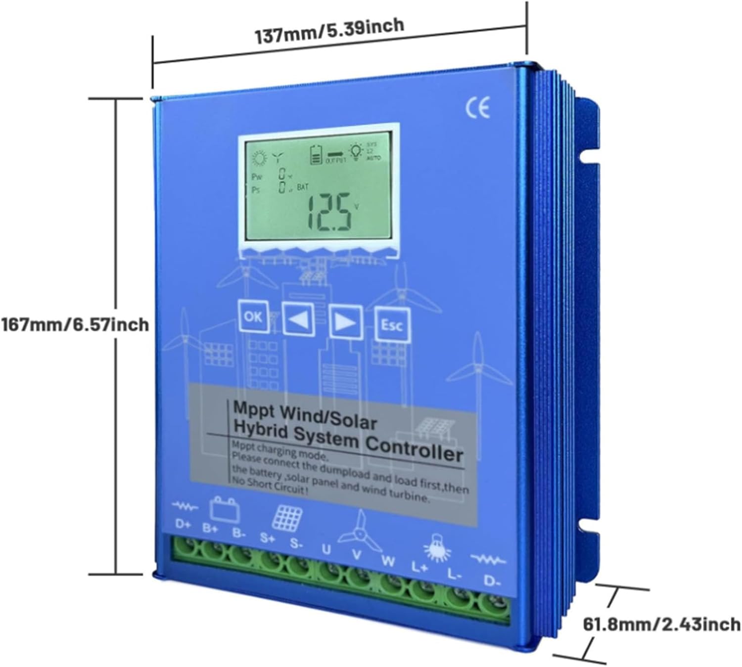 24v,24V,5000W Intelligent MPPT Wind/Solar Hybrid Charge Controller 12V 24V 48V, LCD Display for Easy Monitoring of Off-Grid Energy Systems