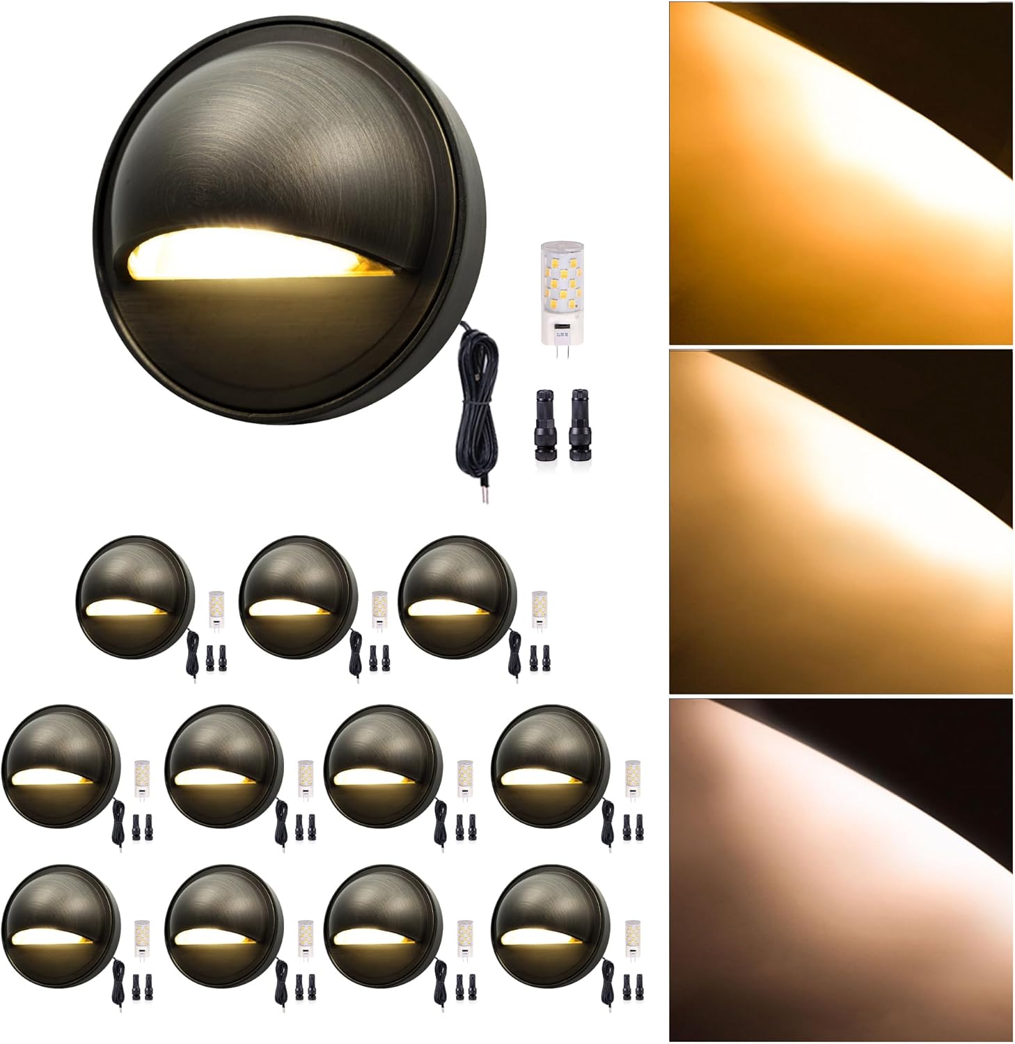 Gardenreet Low Voltage Deck Lights - Landscape Solid Brass Step Lights Outdoor, 12V LED Hardwired Waterproof Bronze for Fence Wall Yard with 3W 270LM Adjustable Warm & Neutral White G4 Bulb 12 Pack