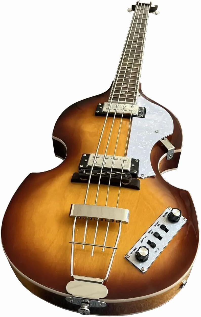4-String Violin Shaped Electric Bass Guitar - Solid Mahogany Body, Rosewood Fingerboard, Hollow Body Style Bass