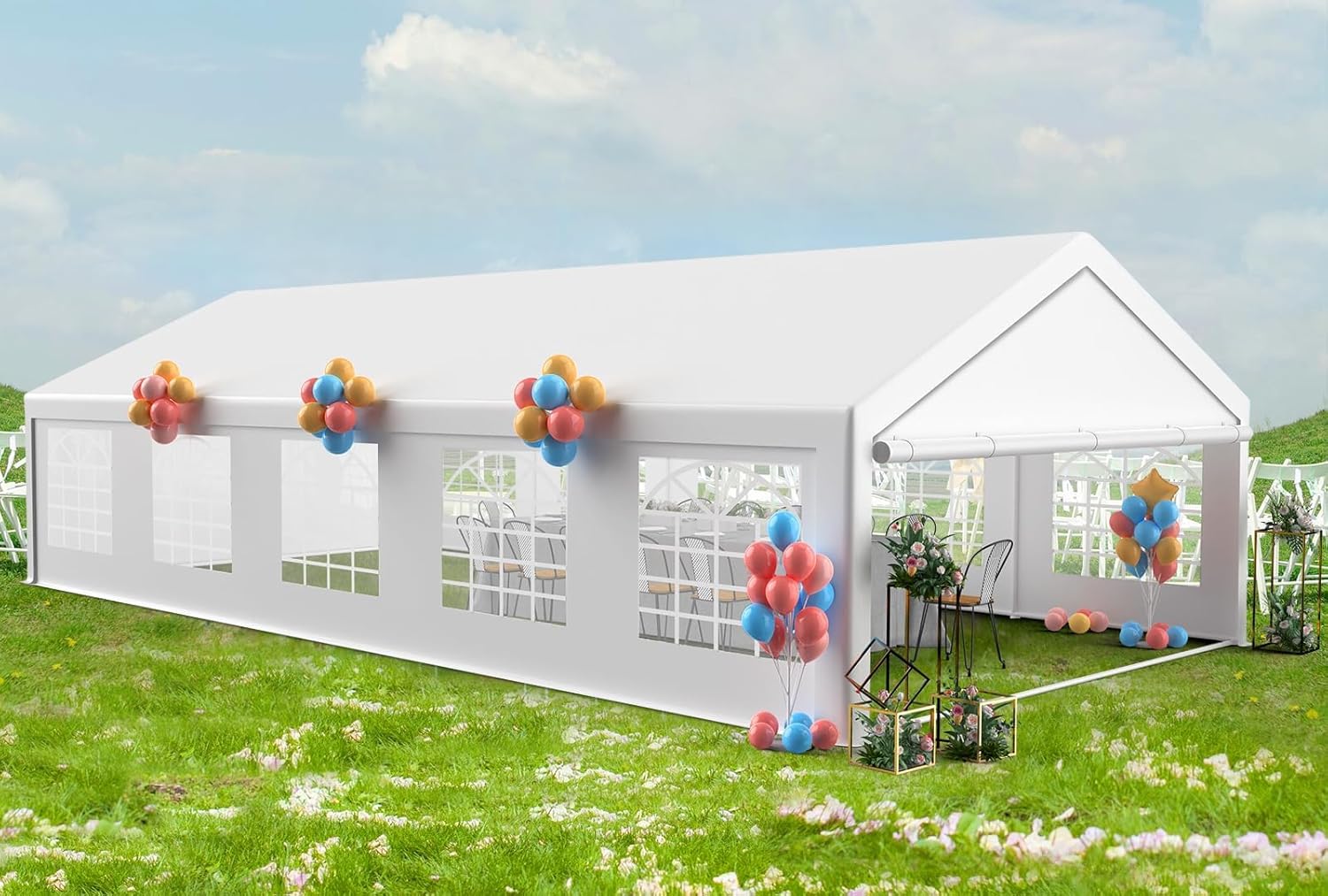 20'x40' Heavy Duty Party Tent - Commercial Canopy with Removable Sidewalls & Church Windows, for Weddings, Banquets & BBQ Events