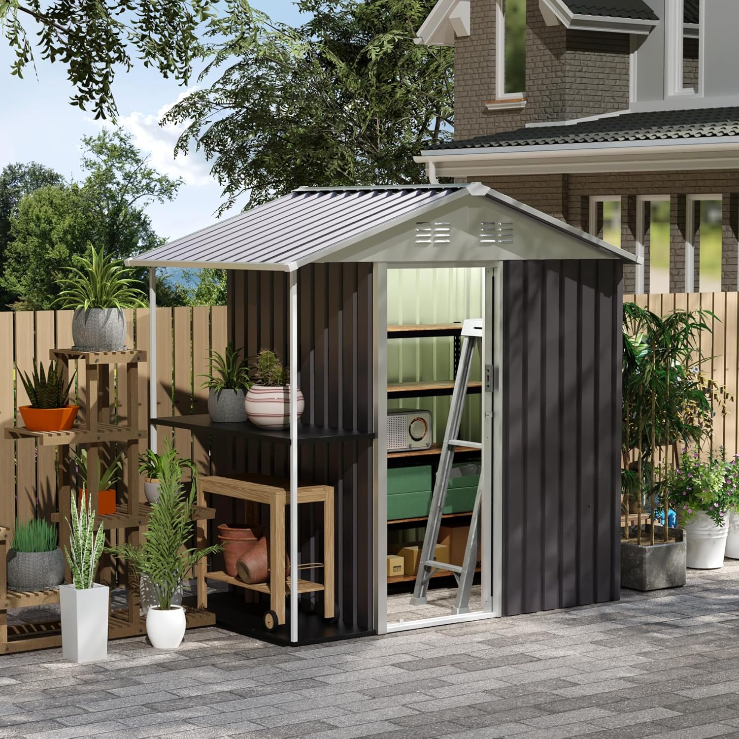 Outdoor Metal Storage Shed 6 x 4 FTMetal Shed Garden Shed with Side Storage Rack Suitable for Garden Bike, Waterproof Shed,Tool Metal Storage Shed for Backyard, Patio