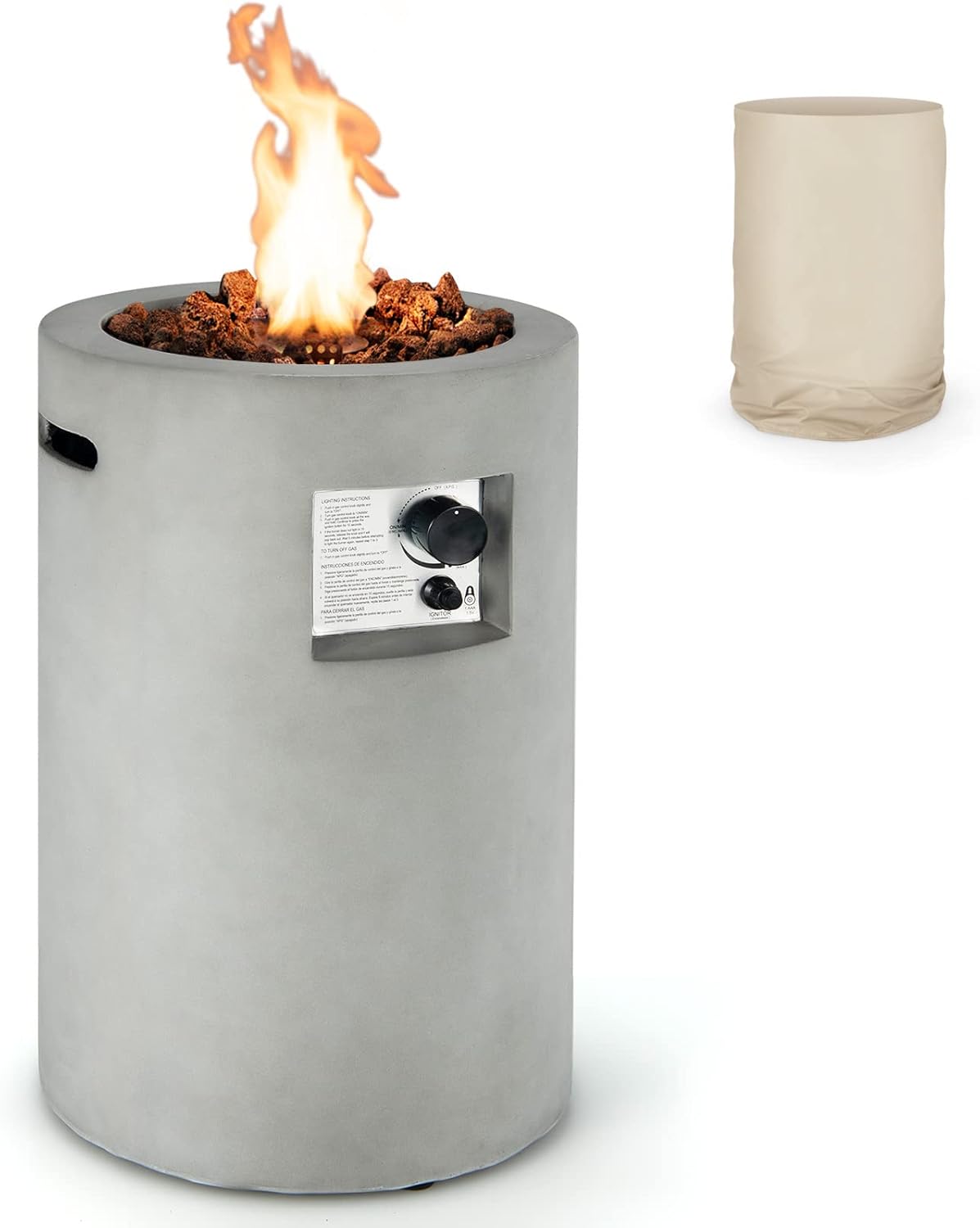 Tangkula Outdoor Round Propane Fire Pit, Patiojoy 16 Inch Auto-Ignition Patio Gas Fire Pit with Waterproof Protective Cover, Touch-up Pen and Lava Rocks, 30,000 BTU Fire Pit for Backyard, Outside