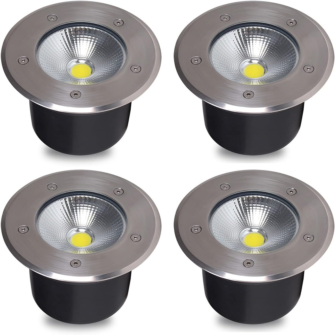 Low Voltage Landscape Lights LED Well Light COB Outdoor Recessed Ground Light IP66 Waterproof for Driveway Deck Step Garden Lights, 4 Pack