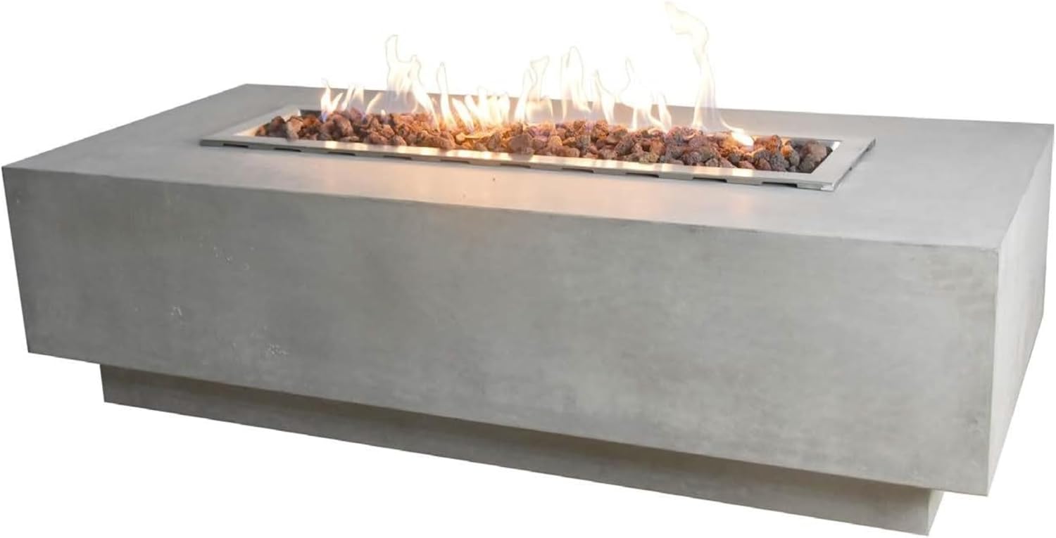 Granville Fire Table Light Grey Natural Gas Fire Pit Modern Outdoor Fire Table with Lava Rocks & Weather-Resistant Concrete Finish Patio Heating & Décor