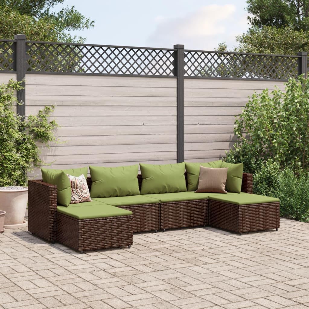 Furniture Sets 6 Piece Patio Lounge Set with Cushions Brown Poly Rattan,Cozy and Stylish Garden Sofa Set: Durable Rattan Furniture for Outdoor Relaxation Garden Conversation Sets