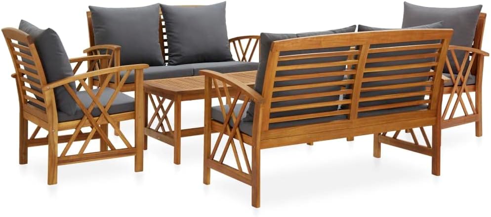 5 Piece Patio Lounge Set with Cushions Solid Acacia Wood,Vintage Acacia Wood Patio Lounge Set for Garden, Patio and Other Outdoor Spaces Patio Furniture Sets, Outdoor Furniture Sets